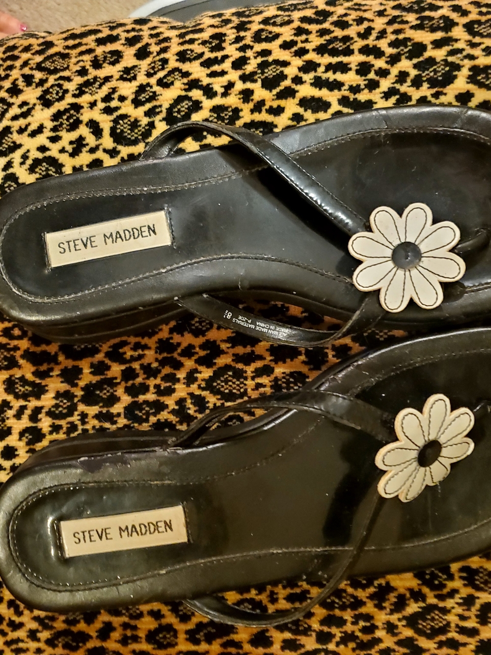 Steve Madden Black Sandals with White Flower Accent